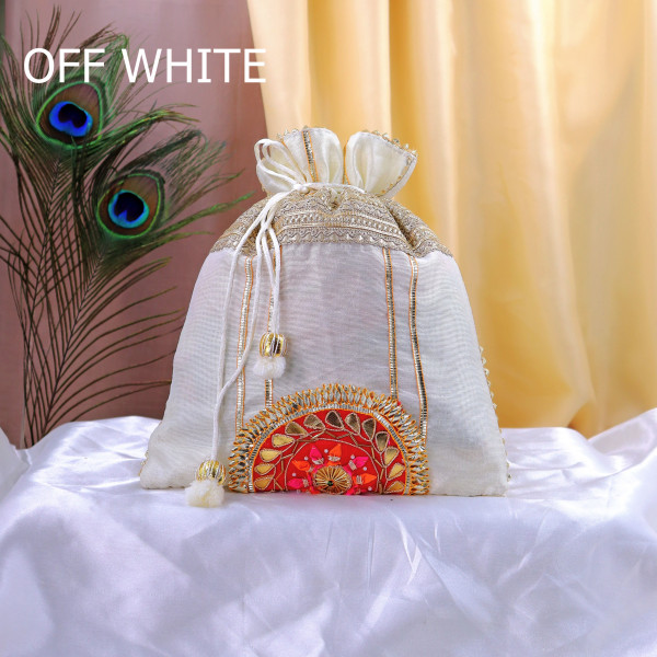 Pack of 5Pcs Luxury Gota Patti Embroidered Silk Potli Bag