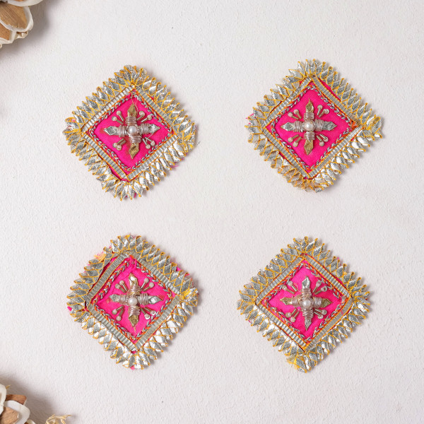 Pack Of 10pcs Square Gota Patti & Beaded Embellished Ethnic Patches for Dress Material & DIY Crafts