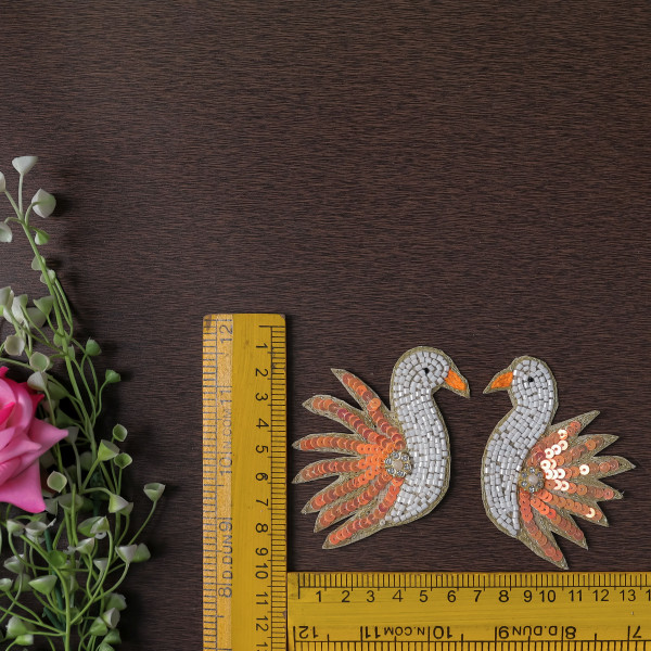 Pair Of Sequin Beaded Flamingo Patch | Embroidered Tropical Bird Applique Motif for Clothing & Crafts
