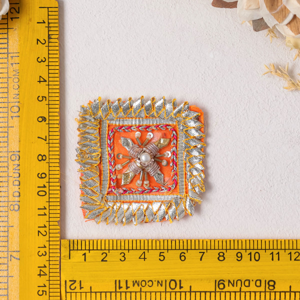 Pack Of 10pcs Square Gota Patti & Beaded Embellished Ethnic Patches for Dress Material & DIY Crafts