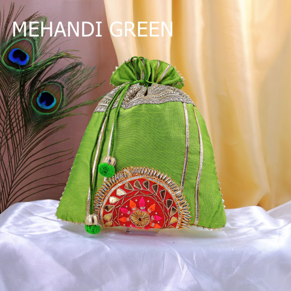 Pack of 5Pcs Luxury Gota Patti Embroidered Silk Potli Bag