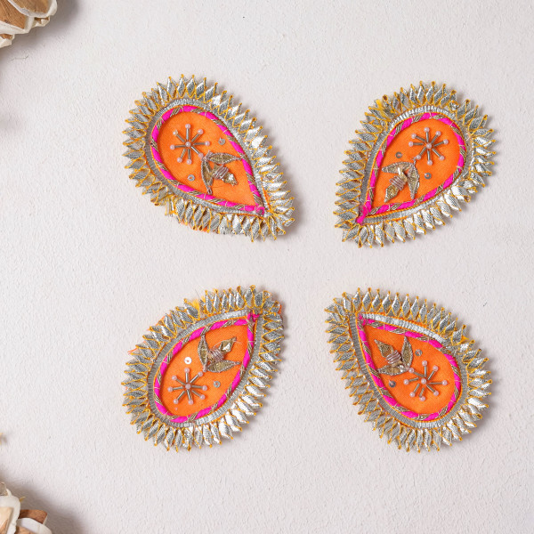 Pack Of 10pcs Pear Shape Gota Patti Beaded Embellished Patches for Outfits and DIY