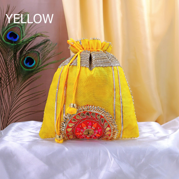 Pack of 5Pcs Luxury Gota Patti Embroidered Silk Potli Bag