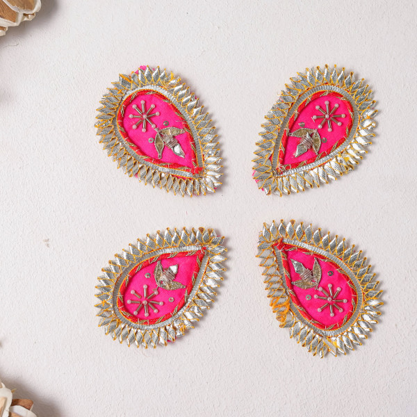 Pack Of 10pcs Pear Shape Gota Patti Beaded Embellished Patches for Outfits and DIY