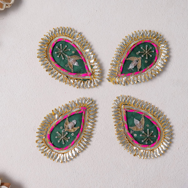 Pack Of 10pcs Pear Shape Gota Patti Beaded Embellished Patches for Outfits and DIY