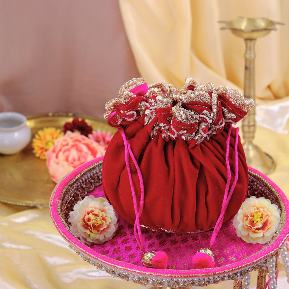 Image of Premium Velvet Godh Bharai Cover with Handcrafted Beaded Embroidery