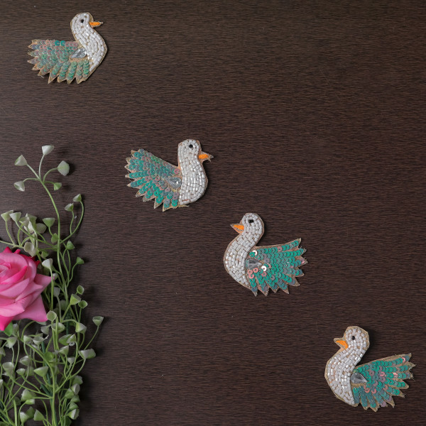 Pair Of Sequin Beaded Flamingo Patch | Embroidered Tropical Bird Applique Motif for Clothing & Crafts