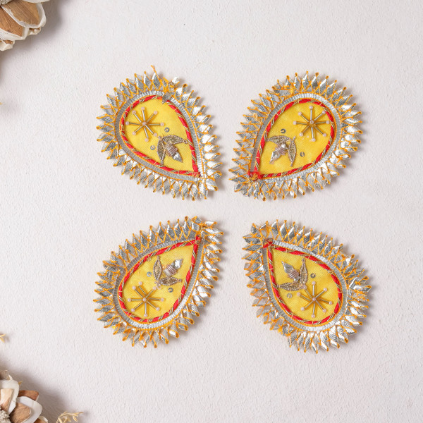 Pack Of 10pcs Pear Shape Gota Patti Beaded Embellished Patches for Outfits and DIY