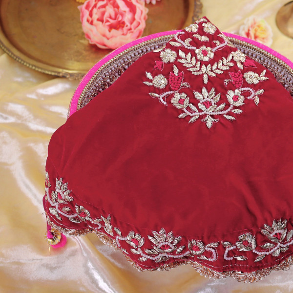 Premium Velvet Godh Bharai Cover with Handcrafted Beaded Embroidery