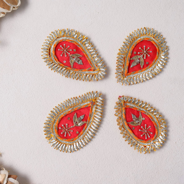 Pack Of 10pcs Pear Shape Gota Patti Beaded Embellished Patches for Outfits and DIY