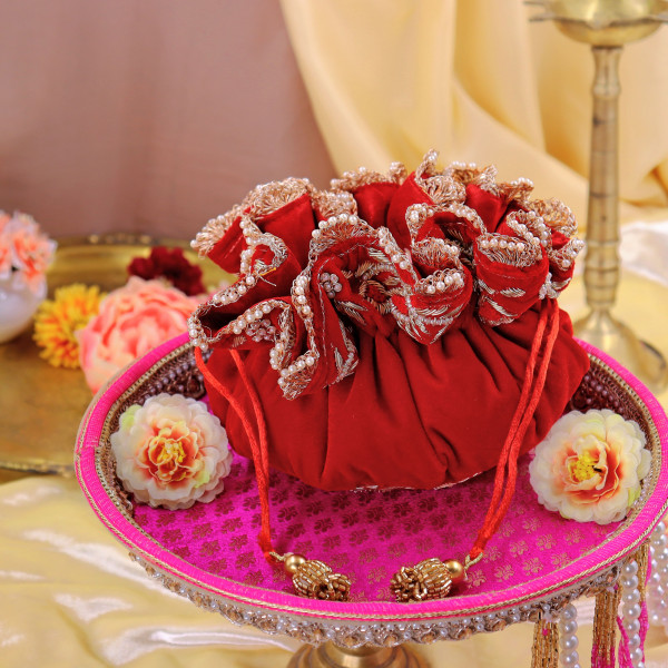 Premium Velvet Godh Bharai Cover with Handcrafted Beaded Embroidery