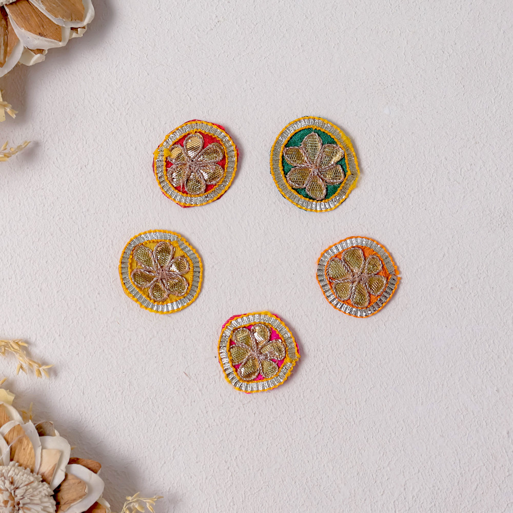 Image of Pack of 25pc Handmade Gota Patti Applique Patches – Festive DIY Craft &amp; Sew-on Embroidered Motifs