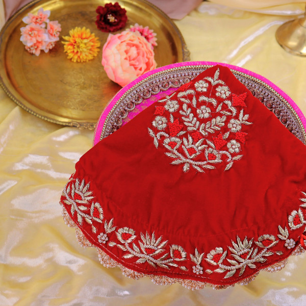 Premium Velvet Godh Bharai Cover with Handcrafted Beaded Embroidery