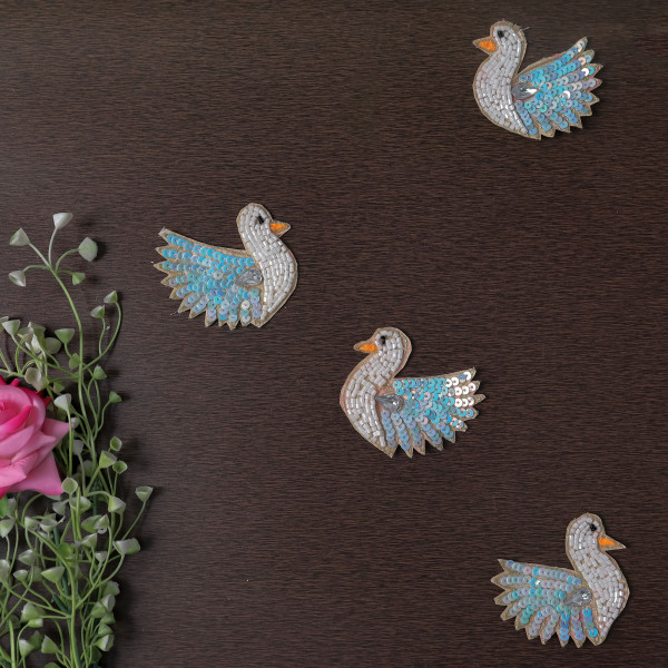 Pair Of Sequin Beaded Flamingo Patch | Embroidered Tropical Bird Applique Motif for Clothing & Crafts