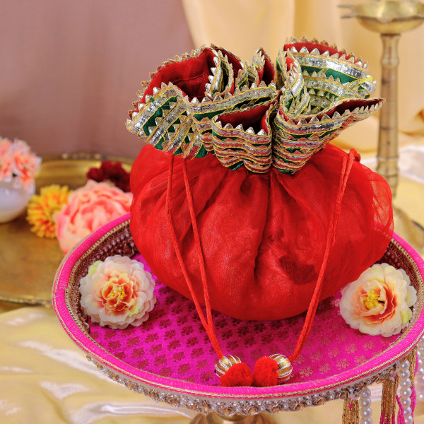Handcrafted Gota Patti Embroidery Tissue Godh Bharai Cover