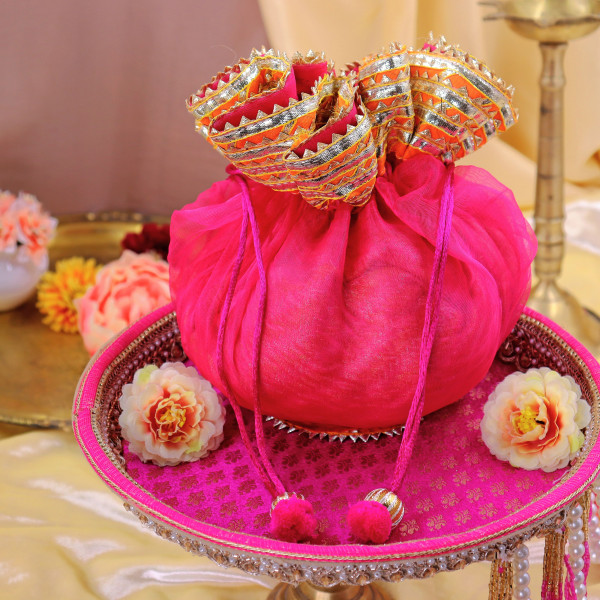 Handcrafted Gota Patti Embroidery Tissue Godh Bharai Cover