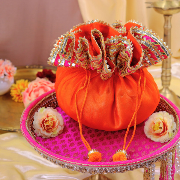 Handcrafted Gota Patti Embroidery Tissue Godh Bharai Cover