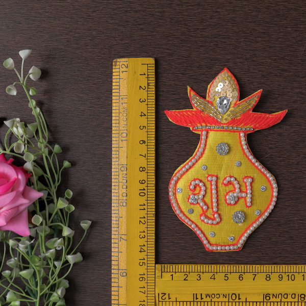 Pair of Handmade Beaded Embroidery Shubh Labh Kalash Applique Patches (Set of 2)