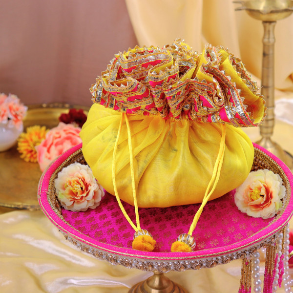 Handcrafted Gota Patti Embroidery Tissue Godh Bharai Cover