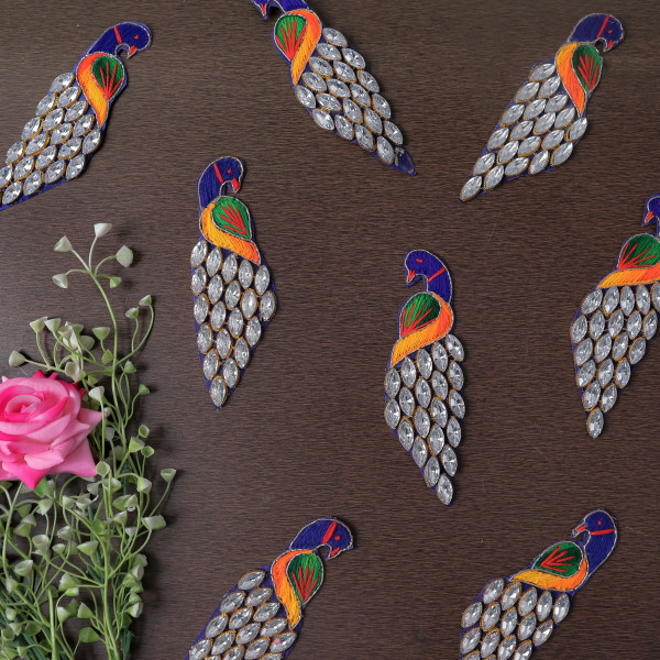 Pair OF Luxury Peacock Motif Embroidered Patch with Stone Work