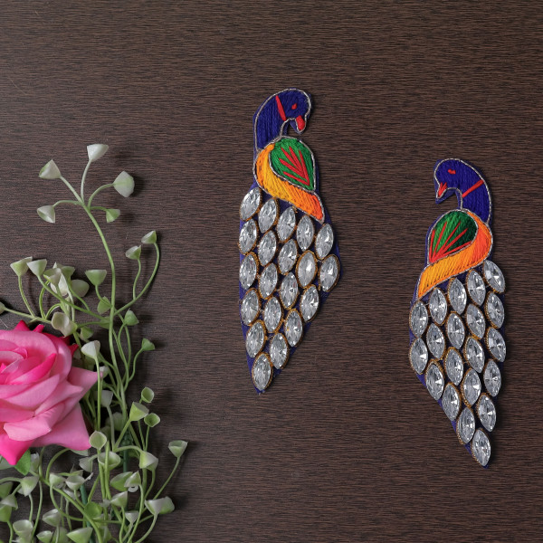 Pair OF Luxury Peacock Motif Embroidered Patch with Stone Work