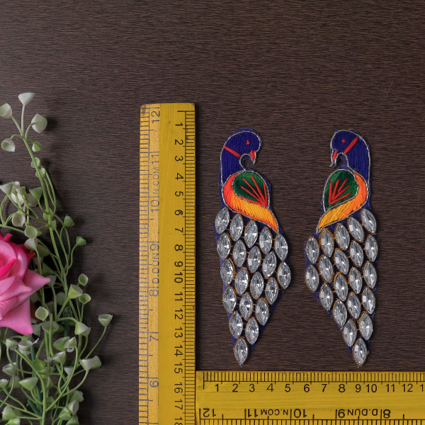 Pair OF Luxury Peacock Motif Embroidered Patch with Stone Work