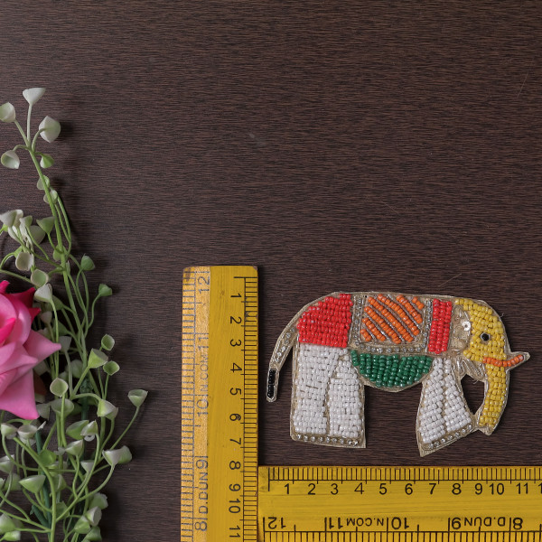 Pair of Multi-Beaded Elephant Applique Patch | Handcrafted Embroidered Motif