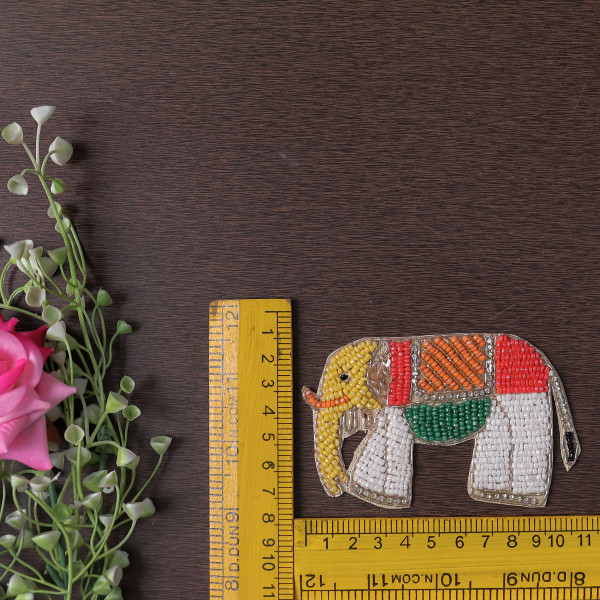 Pair of Multi-Beaded Elephant Applique Patch | Handcrafted Embroidered Motif