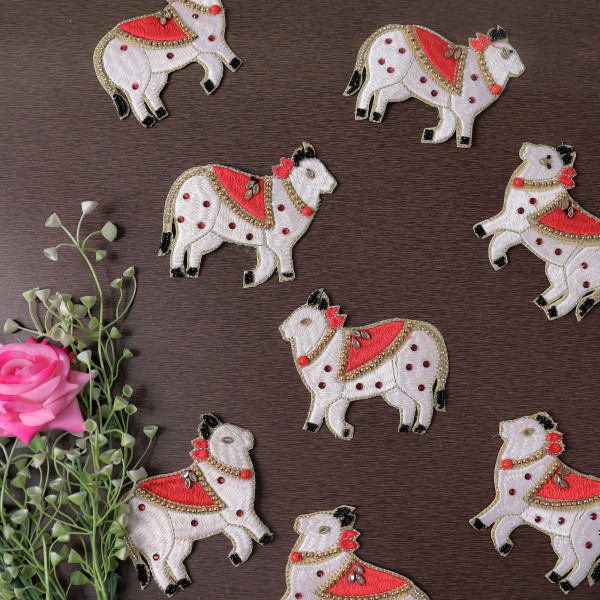 Pair Of Traditional Pichwai-Inspired Embroidered Cow Patch (Set of 2)