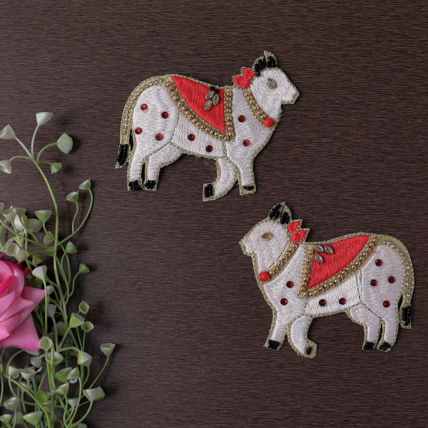 Pair Of Traditional Pichwai-Inspired Embroidered Cow Patch (Set of 2)