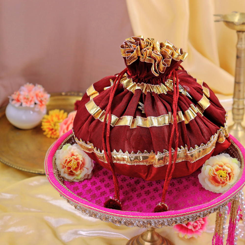 Image of Handcrafted Embellished Gota Patti Godh Bharai Cover &amp; Shagun Potli Set