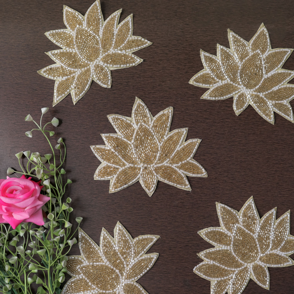 Image of pair of Handmade Glass Beads Lotus Applique Patch