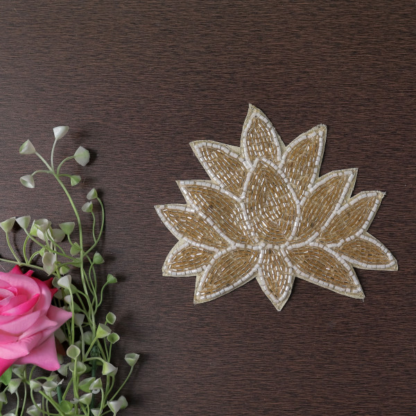 pair of Handmade Glass Beads Lotus Applique Patch