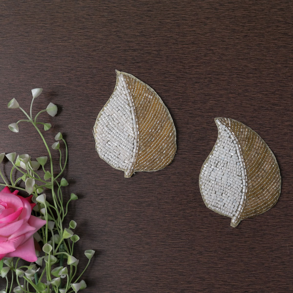 pair of Handmade Glass Bead Leaf Shape Applique Patch