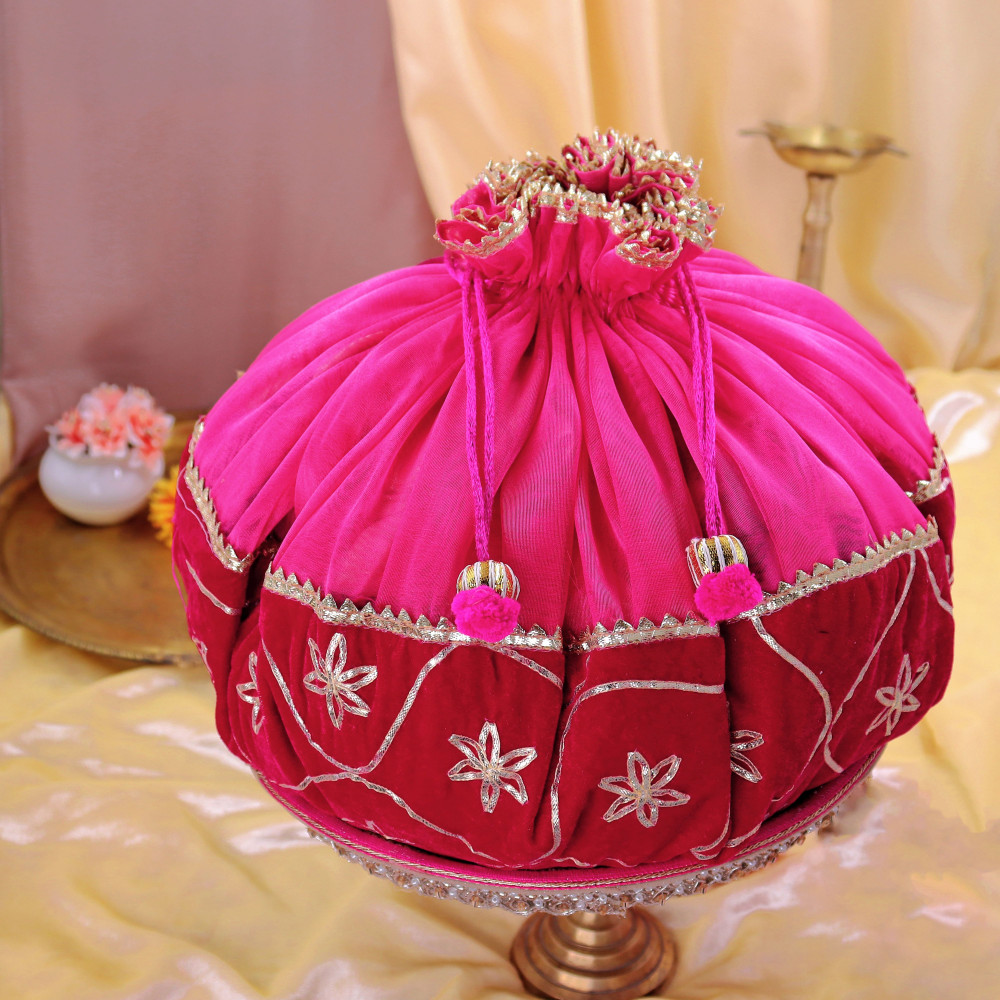 Image of Embellished Gota Patti Godh Bharai Thali Cover / Shagun Rumal