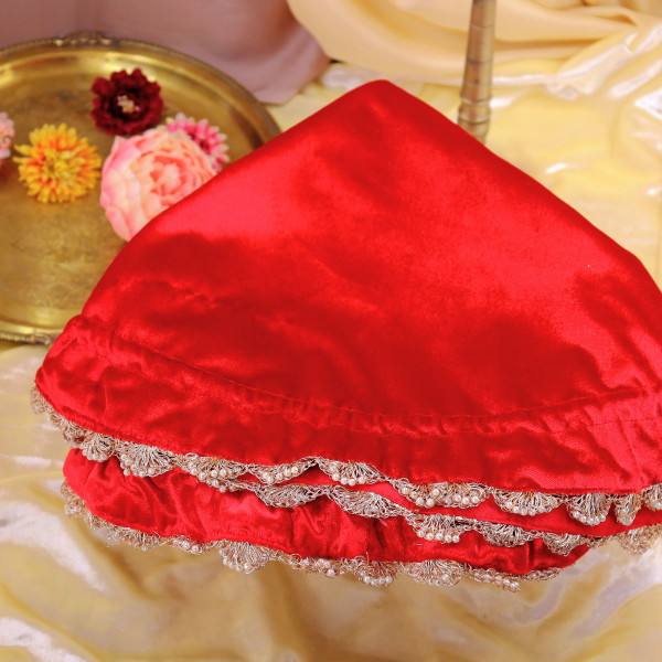 Royal Red Velvet Godh Bharai Ritual Cover with Gota Patti Work
