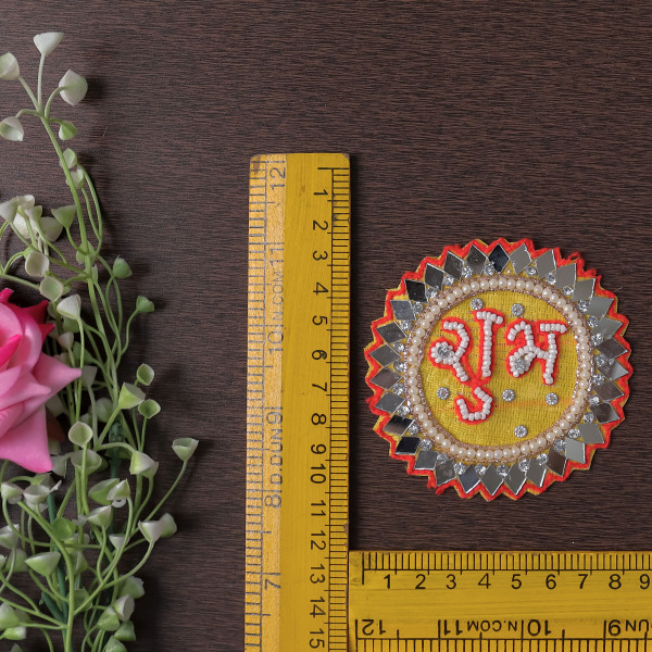 Pack of 10pcs Handcrafted Mirror Beaded Shubh Labh Applique Patch