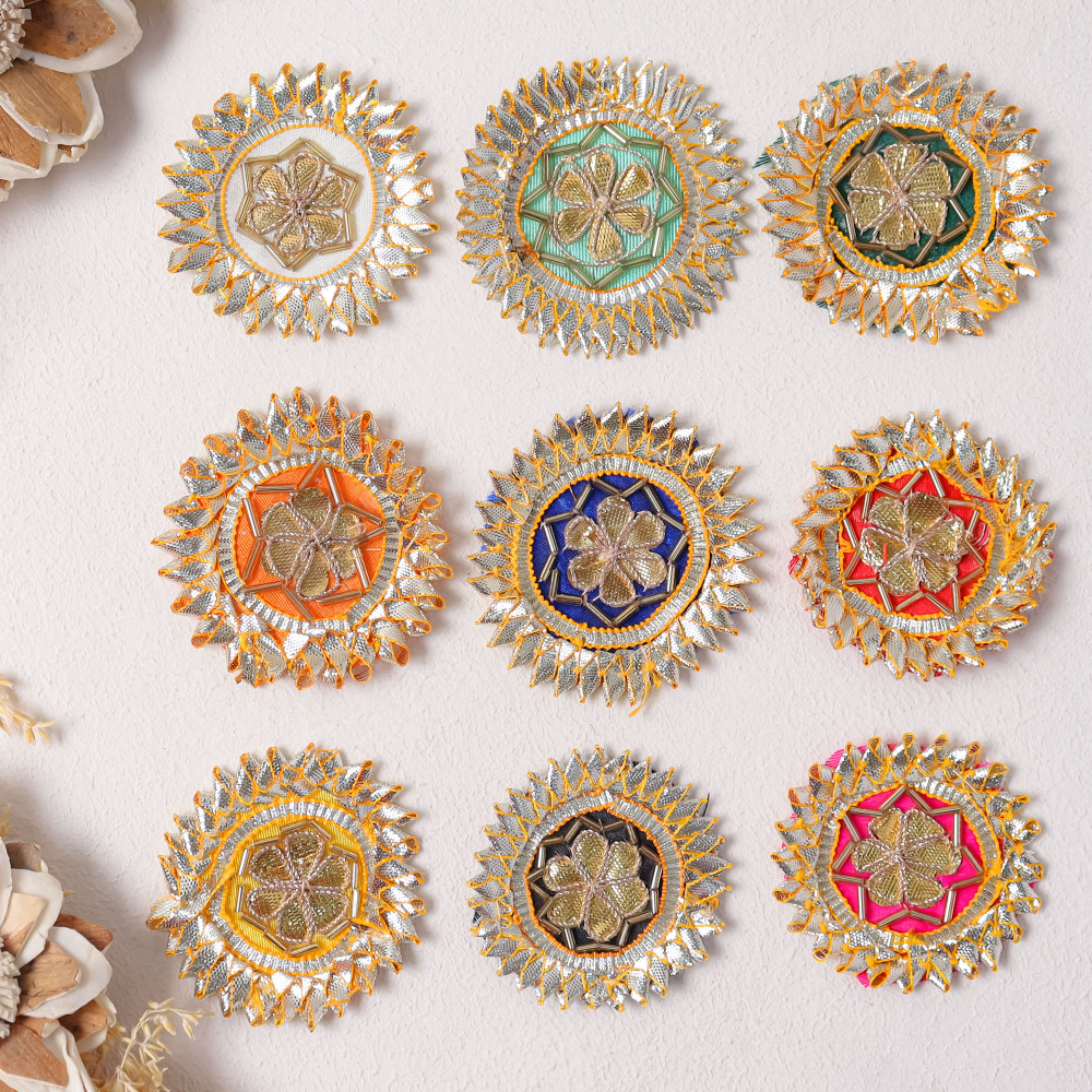Image of Pack of 10Pcs Luxury Gota Patti Floral Applique Motif | Premium Dress Embellishment Patch