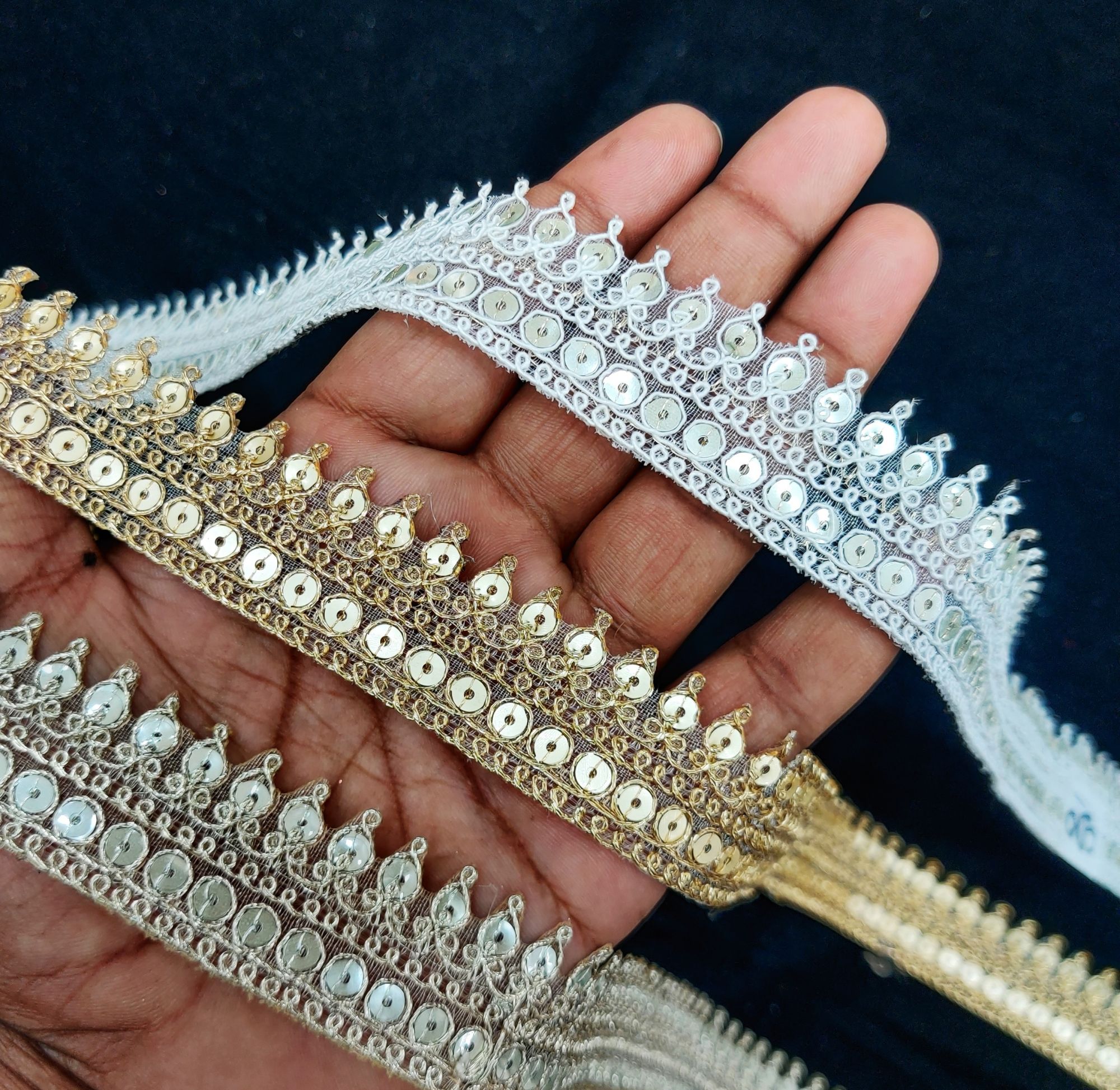 1" inch Indan Sequin Zari Embroidered Mesh Fabric India Wedding Sari Border Lace | Dress Embellishment Sewing Ribbon Lace 1" inch Indan Sequin Zari Embroidered Mesh Fabric India Wedding Sari Border Lace | Dress Embellishment Sewing Ribbon Lace