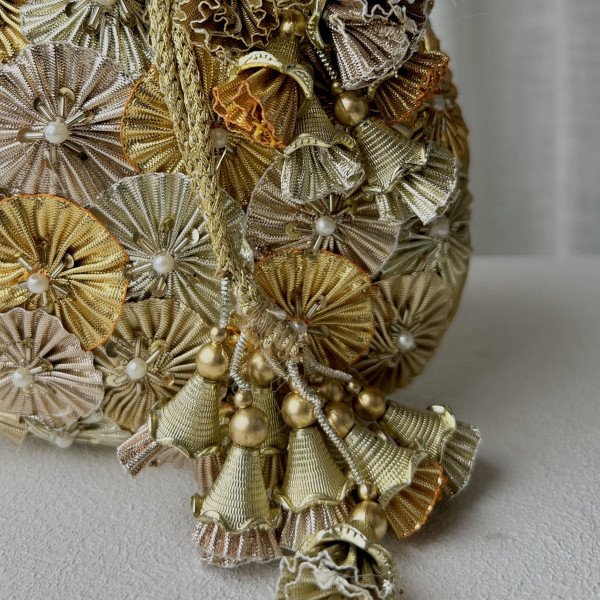 Golden Gota Flower Embellished Potli Bag