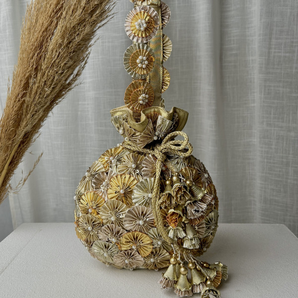 Golden Gota Flower Embellished Potli Bag