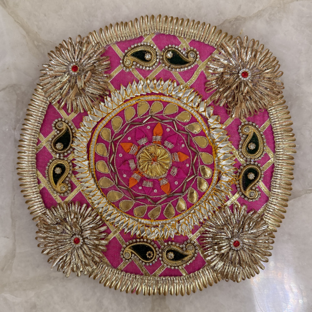 Image of Magenta Pink Gota Patti Rangoli with Paisley Design – 9 Inches