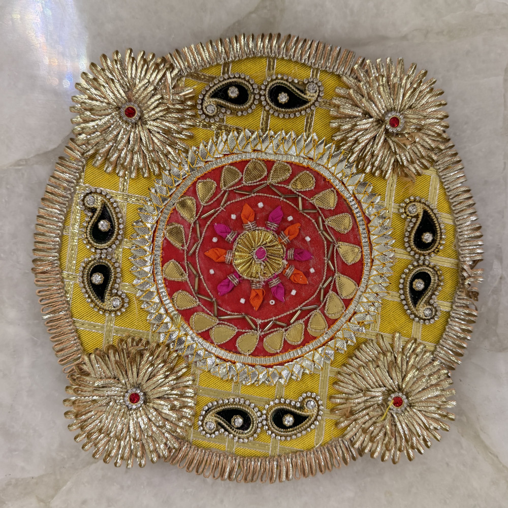 Image of Yellow Gota Patti Rangoli with Paisley Design – 9 Inches
