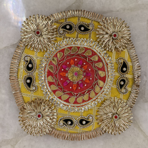 Yellow Gota Patti Rangoli with Paisley Design – 9 Inches