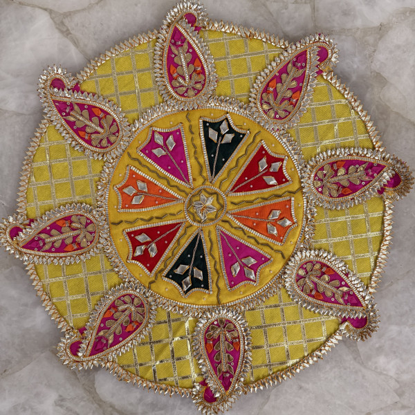 Yellow Gota Patti Rangoli with Paisley Design – 16 Inches