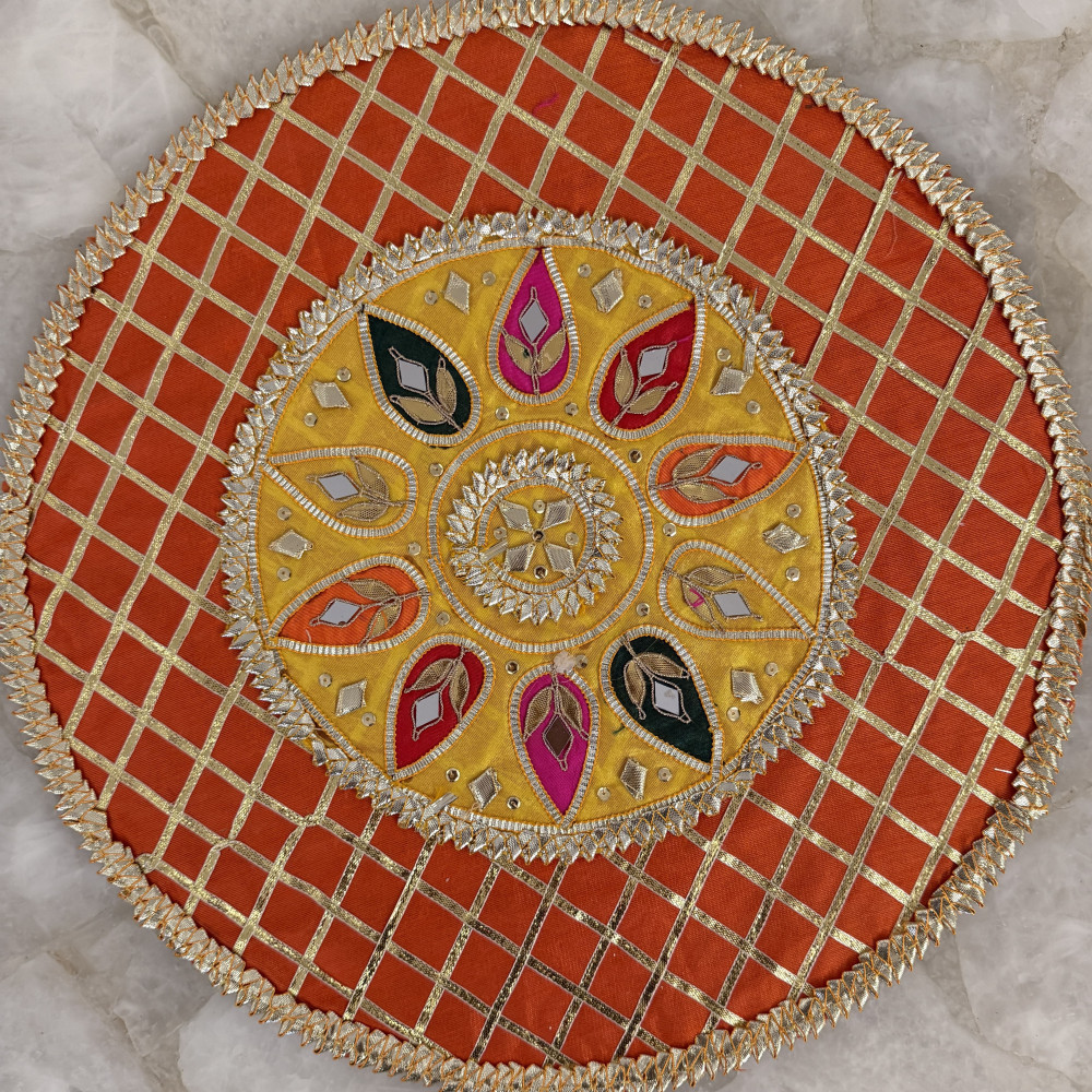 Image of Orange and Yellow Gota Patti Rangoli – 16 Inches