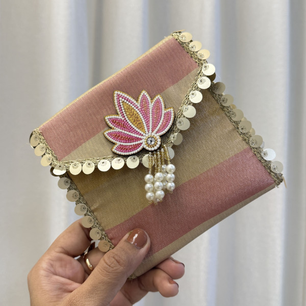 Multicolor Striped Tissue Lotus Coin Pouch with Pearl Detailing – Pack of 5