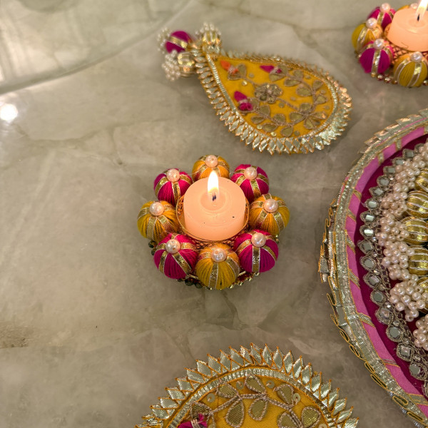 Five-Second Yellow Gota Patti Rangoli – Set of 11