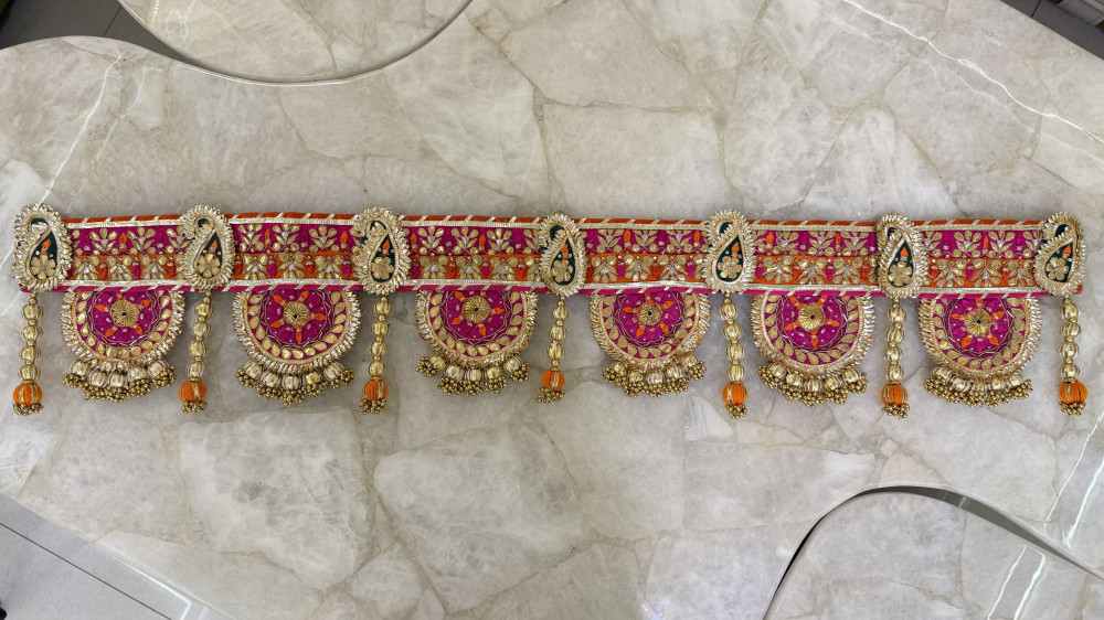 Image of Pink Gota Patti Bandarwal with Paisley Design | Hand-Embroidered Toran