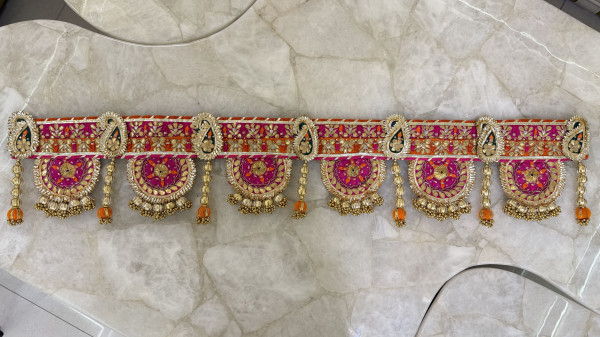 Pink Gota Patti Bandarwal with Paisley Design | Hand-Embroidered Toran